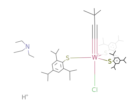 Molecular Structure of 111975-83-8 ({tungsten(C-t-Bu)(2,4,6-triisopropylbenzenethiolate)3Cl}{HNEt<sub>3</sub>})