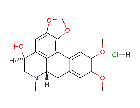 Molecular Structure of 72203-90-8 ((7a<i>S</i>)-10,11-dimethoxy-7-methyl-6,7,7a,8-tetrahydro-5<i>H</i>-benzo[<i>g</i>][1,3]dioxolo[4',5':4,5]benzo[1,2,3-<i>de</i>]quinolin-5<i>c</i>-ol; hydrochloride)