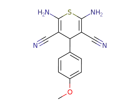 Molecular Structure of 102423-74-5 (4H-Thiopyran-3,5-dicarbonitrile, 2,6-diamino-4-(4-methoxyphenyl)-)