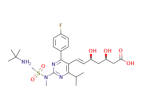 Molecular Structure of 917805-74-4 ((3R,5S,6E)-7-[4-(4-fluorophenyl)-2-[methyl(methylsulfonyl)amino]-6-(propan-2-yl)pyrimidin-5-yl]-3,5-dihydroxyhept-6-enoic acid-2-methylpropan-2-amine)