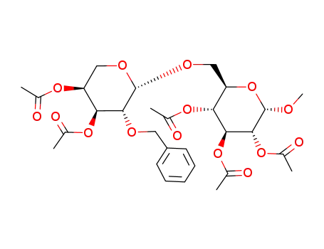 Molecular Structure of 135644-27-8 (methyl 2,3,4-tri-O-acetyl-6-O-(3,4-di-O-acetyl-2-O-benzyl-β-L-arabinopyranosyl)-α-D-glucopyranoside)