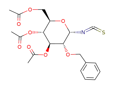 Molecular Structure of 130052-67-4 (Acetic acid (2R,3S,4S,5R,6S)-3-acetoxy-2-acetoxymethyl-5-benzyloxy-6-isothiocyanato-tetrahydro-pyran-4-yl ester)