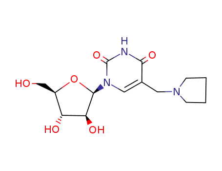 Molecular Structure of 88054-41-5 (1-((2R,3S,4S,5R)-3,4-Dihydroxy-5-hydroxymethyl-tetrahydro-furan-2-yl)-5-pyrrolidin-1-ylmethyl-1H-pyrimidine-2,4-dione)