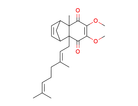 Molecular Structure of 203059-93-2 (4a-((E)-3,7-Dimethyl-octa-2,6-dienyl)-6,7-dimethoxy-8a-methyl-1,4,4a,8a-tetrahydro-1,4-methano-naphthalene-5,8-dione)