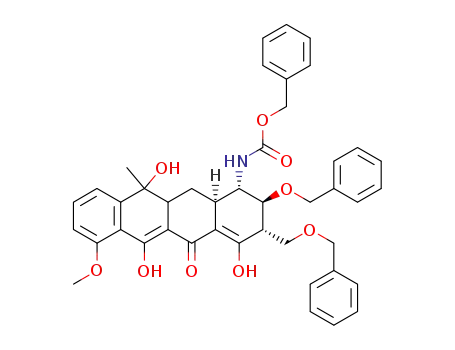Molecular Structure of 286961-67-9 (((1S,2S,3S,12aR)-2-Benzyloxy-3-benzyloxymethyl-4,6,11-trihydroxy-7-methoxy-11-methyl-5-oxo-1,2,3,5,11,11a,12,12a-octahydro-naphthacen-1-yl)-carbamic acid benzyl ester)