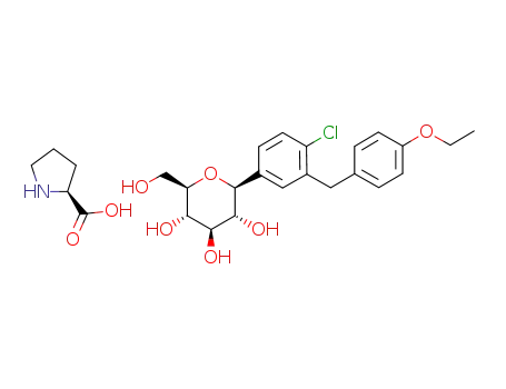 Molecular Structure of 960404-66-4 (L-proline (2S,3R,4R,5S,6R)-2-[4-chloro-3-(4-ethoxybenzyl)phenyI]-6-(hydroxymethyl)tetrahydro-2H-pyran-3,4,5-triol complex)