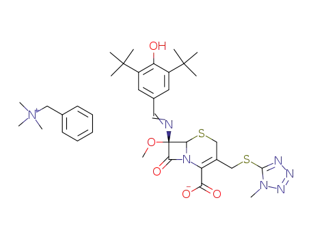 (6<i>R</i>)-7<i>t</i>-(3,5-di-<i>tert</i>-butyl-4-hydroxy-benzylideneamino)-7<i>c</i>-methoxy-3-(1-methyl-1<i>H</i>-tetrazol-5-ylsulfanylmethyl)-8-oxo-(6<i>r</i><i>H</i>)-5-thia-1-aza-bicyclo[4.2.0]oct-2-ene-2-carboxylic acid; benzyl-trimethyl-ammonium salt