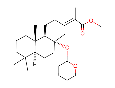 Molecular Structure of 188539-99-3 ((E)-2-Methyl-5-[(1R,2R,4aS,8aS)-2,5,5,8a-tetramethyl-2-(tetrahydro-pyran-2-yloxy)-decahydro-naphthalen-1-yl]-pent-2-enoic acid methyl ester)