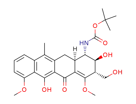 Molecular Structure of 286961-69-1 (((1S,2S,3S,12aR)-2,6-Dihydroxy-3-hydroxymethyl-4,7-dimethoxy-11-methyl-5-oxo-1,2,3,5,12,12a-hexahydro-naphthacen-1-yl)-carbamic acid tert-butyl ester)