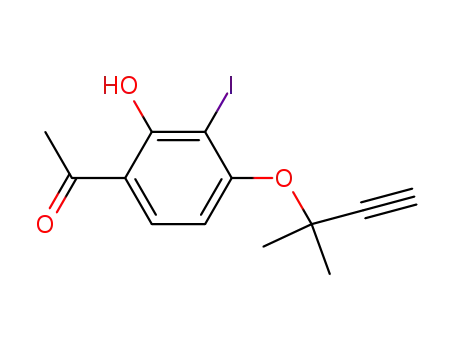 Molecular Structure of 82538-73-6 (2-hydroxy-3-iodo-4-O-(1,1-dimethylpropargyl)acetophenone)