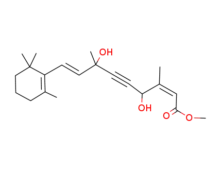 Molecular Structure of 118333-92-9 (methyl 9-(2',6',6'-trimethyl-1'-cyclohexen-1'-yl)-4,7-dihydroxy-3,7-dimethyl-(2Z,8E)-nona-2,8-dien-5-ynoate)