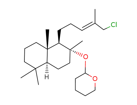Molecular Structure of 120931-38-6 (2-[(1R,2R,4aS,8aS)-1-((E)-5-Chloro-4-methyl-pent-3-enyl)-2,5,5,8a-tetramethyl-decahydro-naphthalen-2-yloxy]-tetrahydro-pyran)