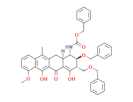 Molecular Structure of 286961-68-0 (((1S,2S,3S,12aR)-2-Benzyloxy-3-benzyloxymethyl-4,6-dihydroxy-7-methoxy-11-methyl-5-oxo-1,2,3,5,12,12a-hexahydro-naphthacen-1-yl)-carbamic acid benzyl ester)