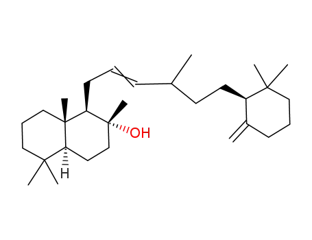 Molecular Structure of 124462-99-3 ((1R,2R,4aS,8aS)-1-[(E)-6-((S)-2,2-Dimethyl-6-methylene-cyclohexyl)-4-methyl-hex-2-enyl]-2,5,5,8a-tetramethyl-decahydro-naphthalen-2-ol)