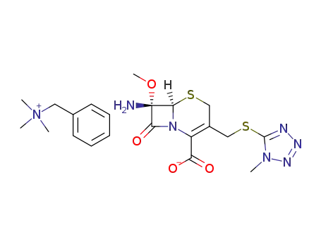 (6<i>R</i>)-7<i>t</i>-amino-7<i>c</i>-methoxy-3-(1-methyl-1<i>H</i>-tetrazol-5-ylsulfanylmethyl)-8-oxo-(6<i>r</i><i>H</i>)-5-thia-1-aza-bicyclo[4.2.0]oct-2-ene-2-carboxylic acid; benzyl-trimethyl-ammonium salt