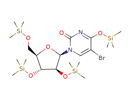 Molecular Structure of 111582-87-7 (1-((2R,3S,4R,5R)-3,4-Bis-trimethylsilanyloxy-5-trimethylsilanyloxymethyl-tetrahydro-furan-2-yl)-5-bromo-4-trimethylsilanyloxy-1H-pyrimidin-2-one)