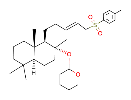 Molecular Structure of 188539-95-9 (2-{(1R,2R,4aS,8aS)-2,5,5,8a-Tetramethyl-1-[(E)-4-methyl-5-(toluene-4-sulfonyl)-pent-3-enyl]-decahydro-naphthalen-2-yloxy}-tetrahydro-pyran)