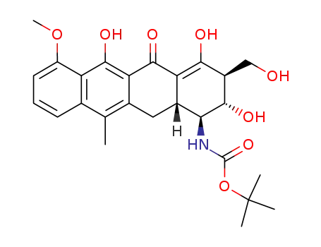 Molecular Structure of 286961-82-8 (((1S,2S,3S,12aR)-2,4,6-Trihydroxy-3-hydroxymethyl-7-methoxy-11-methyl-5-oxo-1,2,3,5,12,12a-hexahydro-naphthacen-1-yl)-carbamic acid tert-butyl ester)
