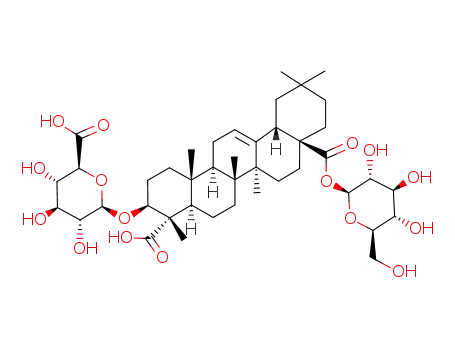 Molecular Structure of 86438-31-5 (Olean-12-ene-23,28-dioic acid,3-(â-D-glucopyranuronosyloxy)-,28-â- D-glucopyranosyl ester,(3â,4R)- )