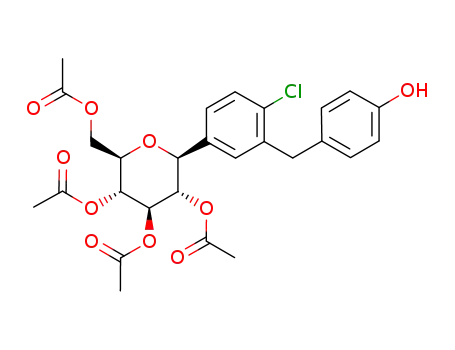 Molecular Structure of 1079083-63-8 ((2R,3R,4R,5S,6S)-2-(acetoxymethyl)-6-(4-chloro-3-(4-hydroxybenzyl)phenyl)tetrahydro-2H-pyran-3,4,5-triyl triacetate)