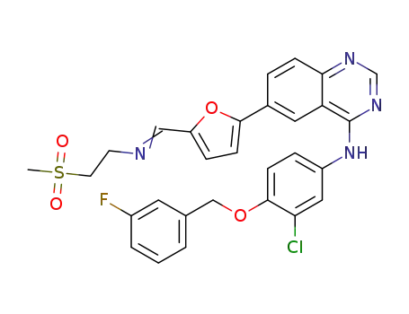 Molecular Structure of 1227853-06-6 (N-(3-chloro-4-(3-fluorobenzyloxy)phenyl)-6-(5-((2-(methylsulfonyl)ethylimino)methyl)furan-2-yl)quinazolin-4-amine)