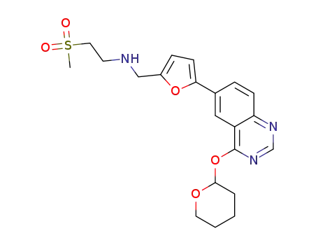 Molecular Structure of 1383531-71-2 (2-(methylsulphonyl)-N-({5-[4-(tetrahydro-2H-pyran-2-yloxy)quinazolin-6-yl]furan-2-yl}methyl)ethanamine)