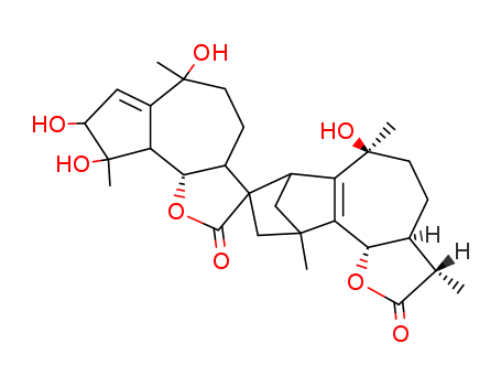 Molecular Structure of 113807-34-4 (Spiro[azuleno[4,5-b]furan-3(2H),8'-[7,10]methano[8H]benzo[6,7]cyclohepta[1,2-b]furan]-2,2'(3'H)-dione,3a,3'a,4,4',5,5',6,6',7',8,9,9',9a,9b,10',10'b-hexadecahydro-6,6',8,9-tetrahydroxy-3',6,6',9,10'-pentamethyl-,(3'R,3aR,3'aR,6'R,9bR,10'bR)-rel-)
