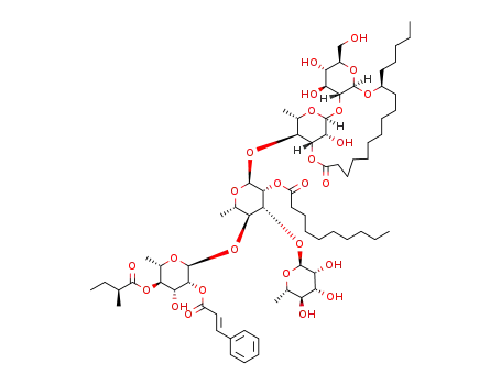 (11S)-jalapinolic acid 11-O-α-L-rhamnopyranosyl-(1→3)-O-[2-O-(trans-cinnamoyl)-4-O-(2S-methylbutanoyl)-α-L-rhamnopyranosyl-(1→4)]-O-(2-O-n-decanoyl)-α-L-rhamnopyranosyl-(1→4)-α-L-rhamnopyranosyl-(1→2)-O-β-D-glucopyranoside-(1,3''-lactone)