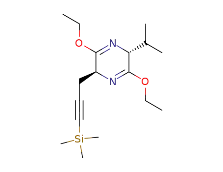 Molecular Structure of 220906-01-4 ((2R,5S)-3,6-diethoxy-2-isopropyl-5-[3-(trimethylsilyl)prop-2-ynyl]2,5-diydropyrazine)
