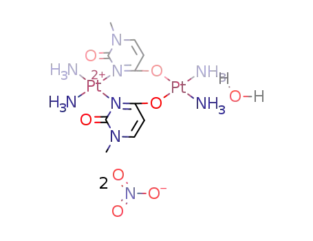 Molecular Structure of 85886-74-4 ({(NH<sub>3</sub>)2Pt(1-MeU)2Pt(NH<sub>3</sub>)2}(NO<sub>3</sub>)2*H<sub>2</sub>O)