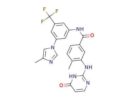 Molecular Structure of 1451042-83-3 (4-methyl-N-(3-(4-methyl-1H-imidazol-1-yl)-5-(trifluoromethyl)phenyl)-3-(6-oxo-1,6-dihydropyrimidin-2-ylamino)benzamide)