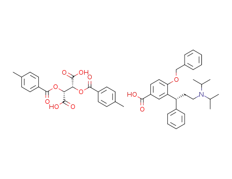 (-)-N,N-diisopropyl-3-(2-benzyloxy-5-carboxyphenyl)-3-phenylpropylamine (-)-di-p-toluoyl-L-tartaric acid