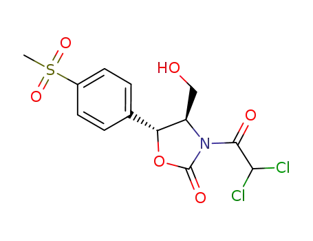 Molecular Structure of 1106981-80-9 (3-(dichloroacetyl)-4(R)-(hydroxymethyl)-5(R)-[4-(methylsulfonyl)phenyl]-2-oxazolidinone)