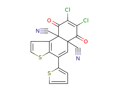 Molecular Structure of 132609-53-1 (7,8-Dichloro-6,9-dioxo-4-thiophen-2-yl-6,9-dihydro-naphtho[2,1-b]thiophene-5a,9a-dicarbonitrile)