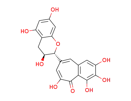 Molecular Structure of 102208-15-1 (5H-Benzocyclohepten-5-one,8-[(2R,3S)-3,4-dihydro-3,5,7-trihydroxy-2H-1-benzopyran-2-yl]-2,3,4,6-tetrahydroxy-)