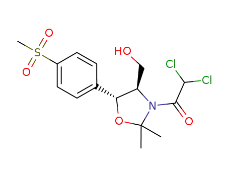 Molecular Structure of 1069118-15-5 (3-(dichloroacetyl)-4(R)-(hydroxymethyl)-2,2-dimethyl-5(R)-[4-(methylsulfonyl)phenyl]oxazolidine)