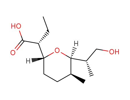 Molecular Structure of 110653-56-0 ((R)-2-[(2R,5S,6R)-6-((S)-2-Hydroxy-1-methyl-ethyl)-5-methyl-tetrahydro-pyran-2-yl]-butyric acid)