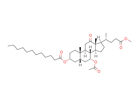 Molecular Structure of 186649-58-1 (Dodecanoic acid (3R,5S,7R,8R,9S,10S,13R,14S,17R)-7-acetoxy-17-((R)-3-methoxycarbonyl-1-methyl-propyl)-10,13-dimethyl-12-oxo-hexadecahydro-cyclopenta[a]phenanthren-3-yl ester)