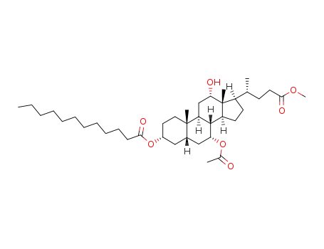 Molecular Structure of 186649-57-0 (Dodecanoic acid (3R,5S,7R,8R,9S,10S,12S,13R,14S,17R)-7-acetoxy-12-hydroxy-17-((R)-3-methoxycarbonyl-1-methyl-propyl)-10,13-dimethyl-hexadecahydro-cyclopenta[a]phenanthren-3-yl ester)