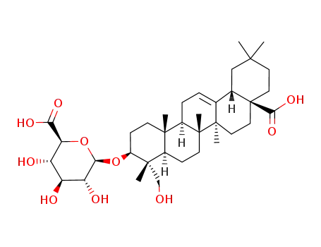 Molecular Structure of 85889-27-6 ((3beta)-23,28-dihydroxy-28-oxoolean-12-en-3-yl beta-D-glucopyranosiduronic acid)