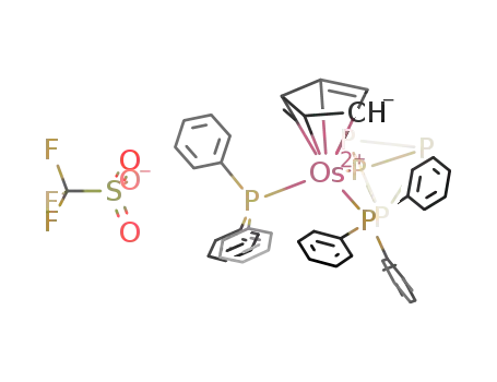 Molecular Structure of 1232174-52-5 ((η5-cyclopentadienyl)bis(triphenylphosphane)(η1-tetraphosphrus)osmium(II) triflate)