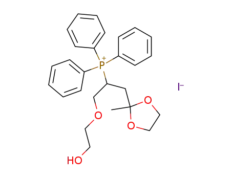 Molecular Structure of 104803-71-6 (Phosphonium,
[2-(2-hydroxyethoxy)-1-[(2-methyl-1,3-dioxolan-2-yl)methyl]ethyl]triphenyl
-, iodide)