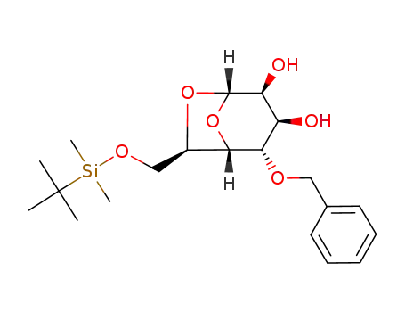 Molecular Structure of 221015-52-7 ((1S,2S,3R,4S,5S,7R)-2-Benzyloxy-7-(tert-butyl-dimethyl-silanyloxymethyl)-6,8-dioxa-bicyclo[3.2.1]octane-3,4-diol)