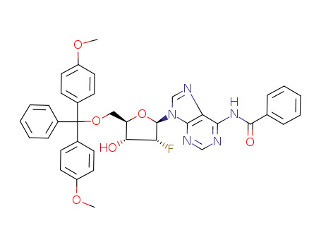 Molecular Structure of 136834-21-4 (Adenosine, N-benzoyl-5'-O-[bis(4-Methoxyphenyl)phenylMethyl]-2'-deoxy-2'-fluoro-)