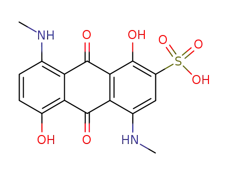 Molecular Structure of 25118-73-4 (1,5-dihydroxy-4,8-bis-methylamino-9,10-dioxo-9,10-dihydro-anthracene-2-sulfonic acid)