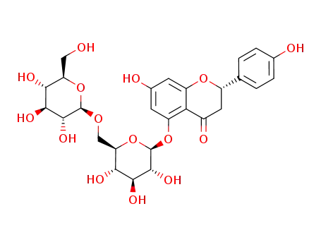 Molecular Structure of 1160434-44-5 ((2S)-naringenin 5-O-β-D-glucopyranosyl(1->6)-β-D-glucopyranoside)
