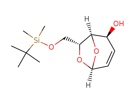 Molecular Structure of 221015-49-2 ((1R,2S,5S,7R)-7-(tert-Butyl-dimethyl-silanyloxymethyl)-6,8-dioxa-bicyclo[3.2.1]oct-3-en-2-ol)