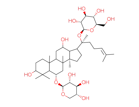 Molecular Structure of 98474-75-0 (b-D-Glucopyranoside, (3b,6a,12b)-3,12-dihydroxy-6-(b-D-xylopyranosyloxy)dammar-24-en-20-yl)