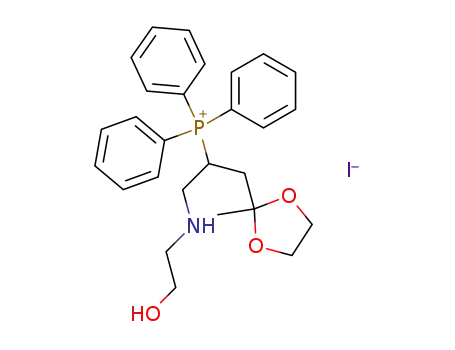 Molecular Structure of 104803-72-7 (Phosphonium,
[2-[(2-hydroxyethyl)amino]-1-[(2-methyl-1,3-dioxolan-2-yl)methyl]ethyl]tri
phenyl-, iodide)