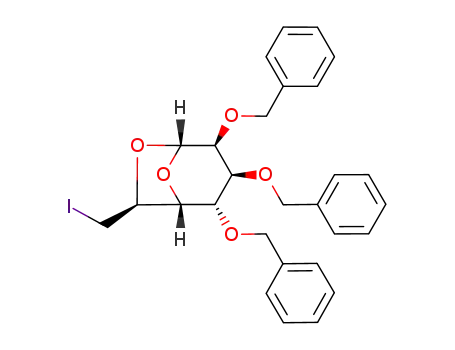 Molecular Structure of 221015-58-3 ((1R,2S,3S,4S,5R,7S)-2,3,4-Tris-benzyloxy-7-iodomethyl-6,8-dioxa-bicyclo[3.2.1]octane)